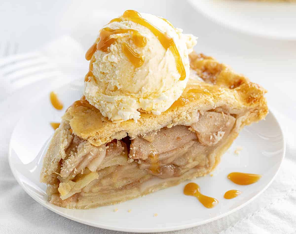 Slice of Apple Pie on Plate with Ice Cream