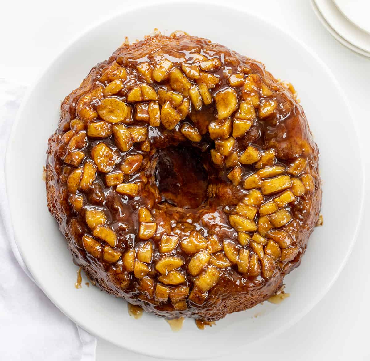 Overhead of Banana Monkey Bread on Platter. Breakfast, Monkey Bread, Baking, Breakfast Bread, Morning, Breakfast Recipes, Monkey Bread with Bananas, Bananas Foster Monkey Bread, Bread Bombs, i am baker, iambaker