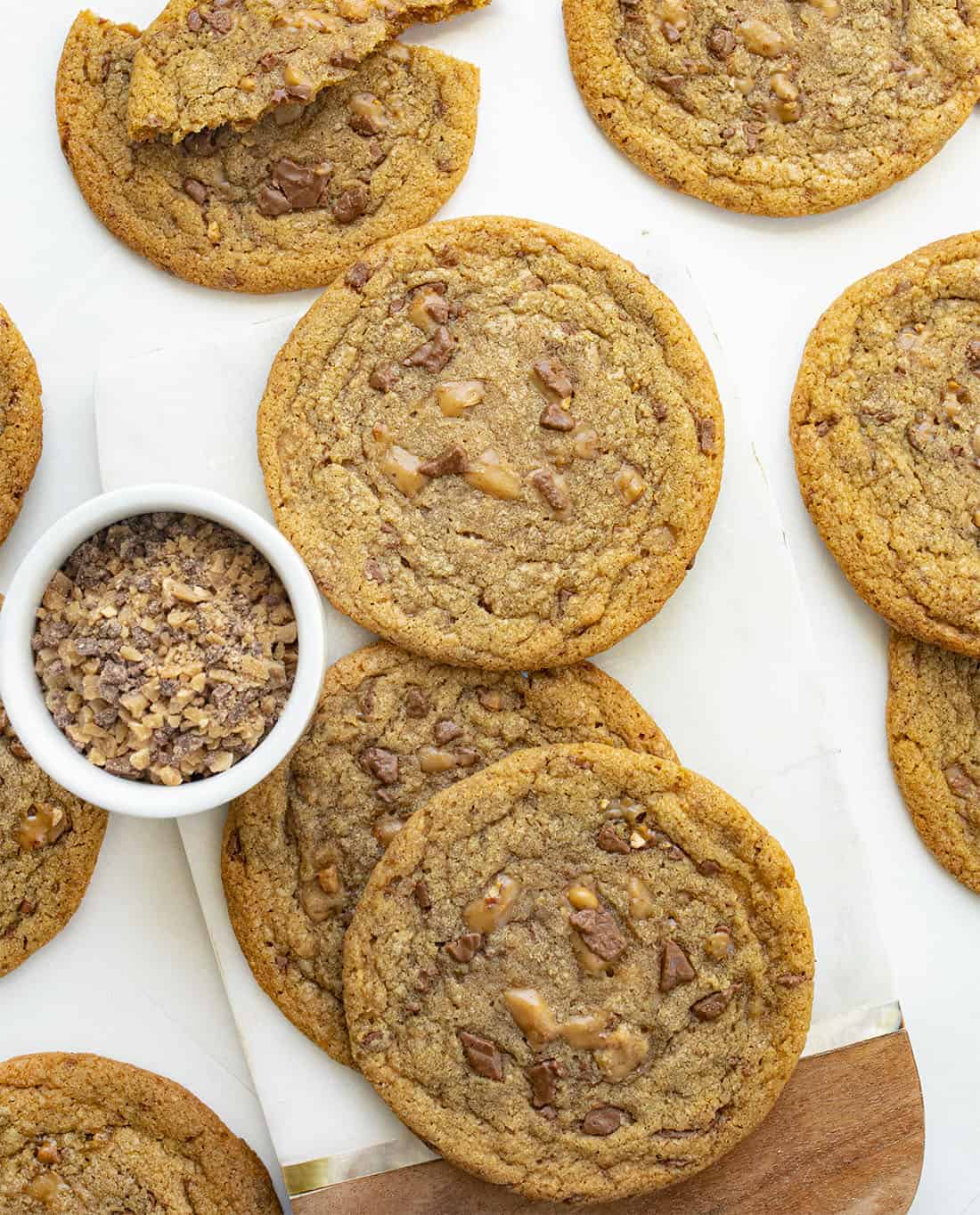 Overhead of Brown Butter Toffee Cookies Recipe