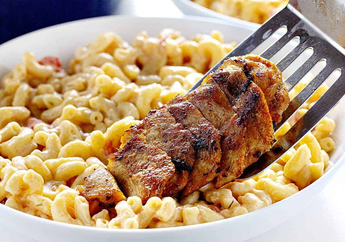 Adding Chicken to Cajun Chicken Macaroni and Cheese