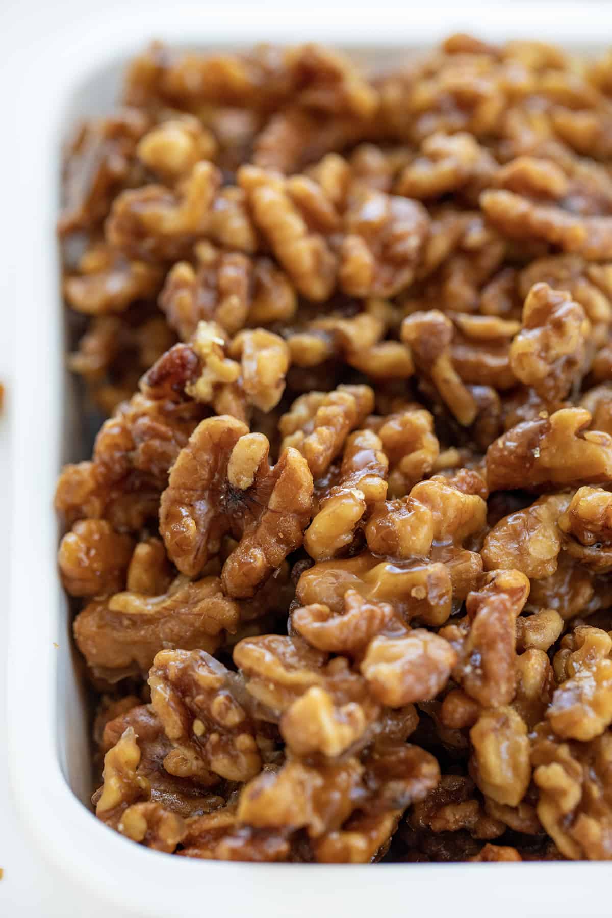 Candied Walnuts in a Pan Close Up.