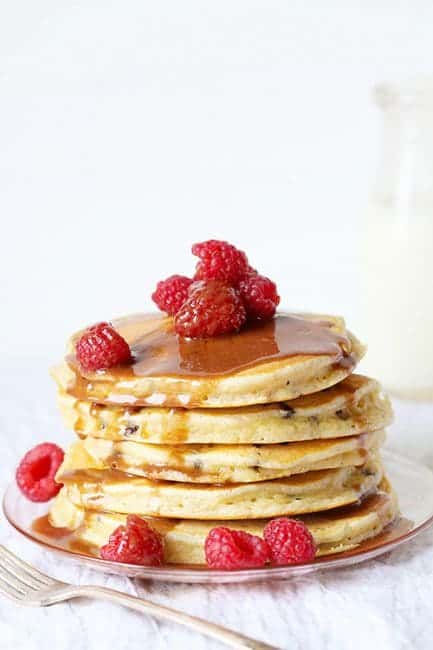 Mini Chocolate Chip Pancakes with Cinnamon and Chocolate Butter Glaze! #pancakes #chocolate #breakfast