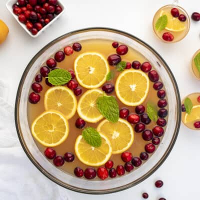 Overhead of glass bowl filled with Christmas Punch