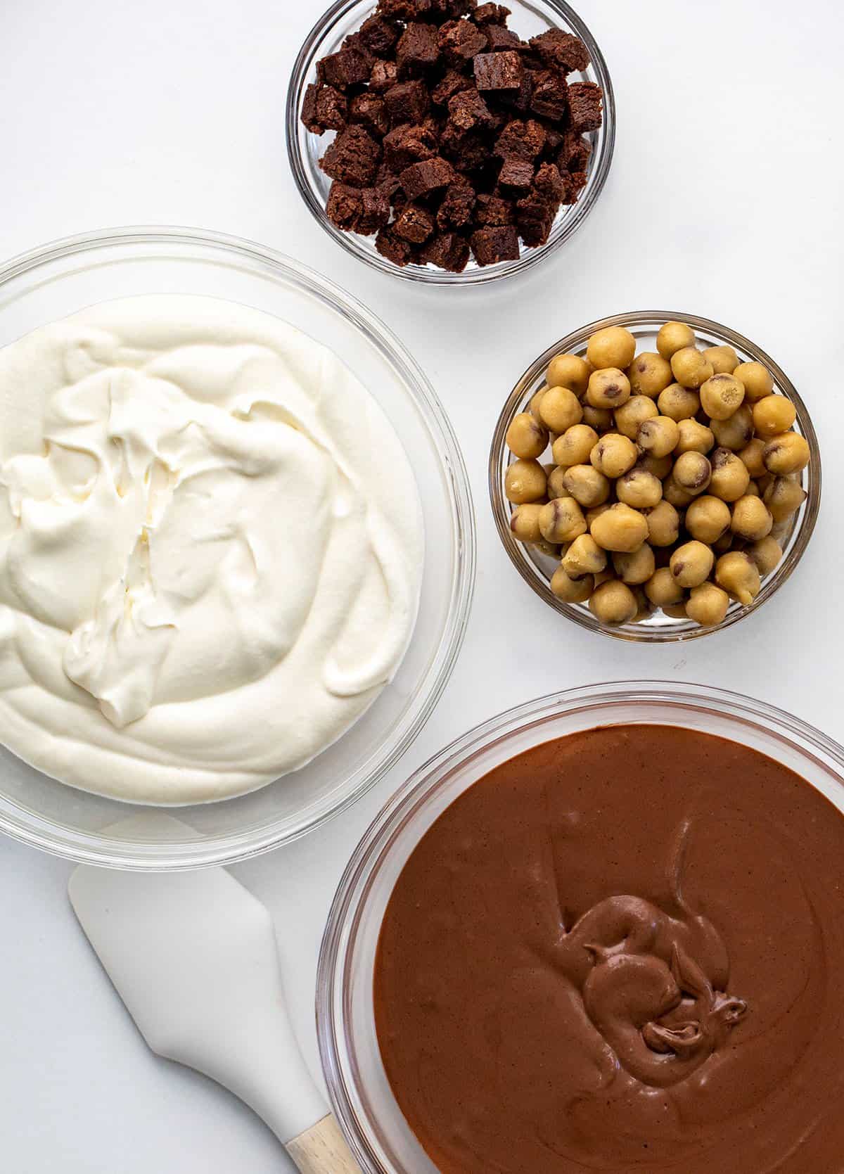 Raw Ingredients Before Assembling Cookie Dough Brownie Ice Cream.