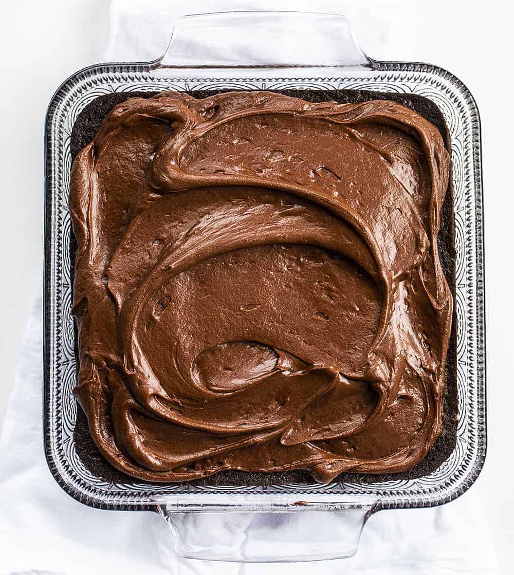 Overhead of Chocolate Depression Cake with Chocolate Frosting