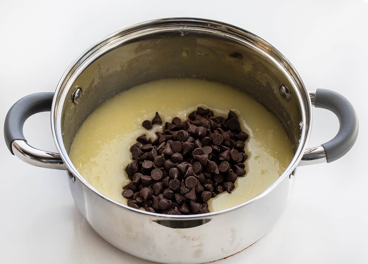 Melting Chocolate in a Saucepan to Make Double Fudge Brownies.