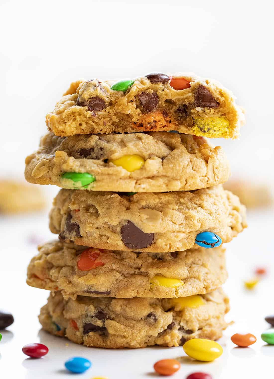 Stack of Soft Batch Monster Cookies