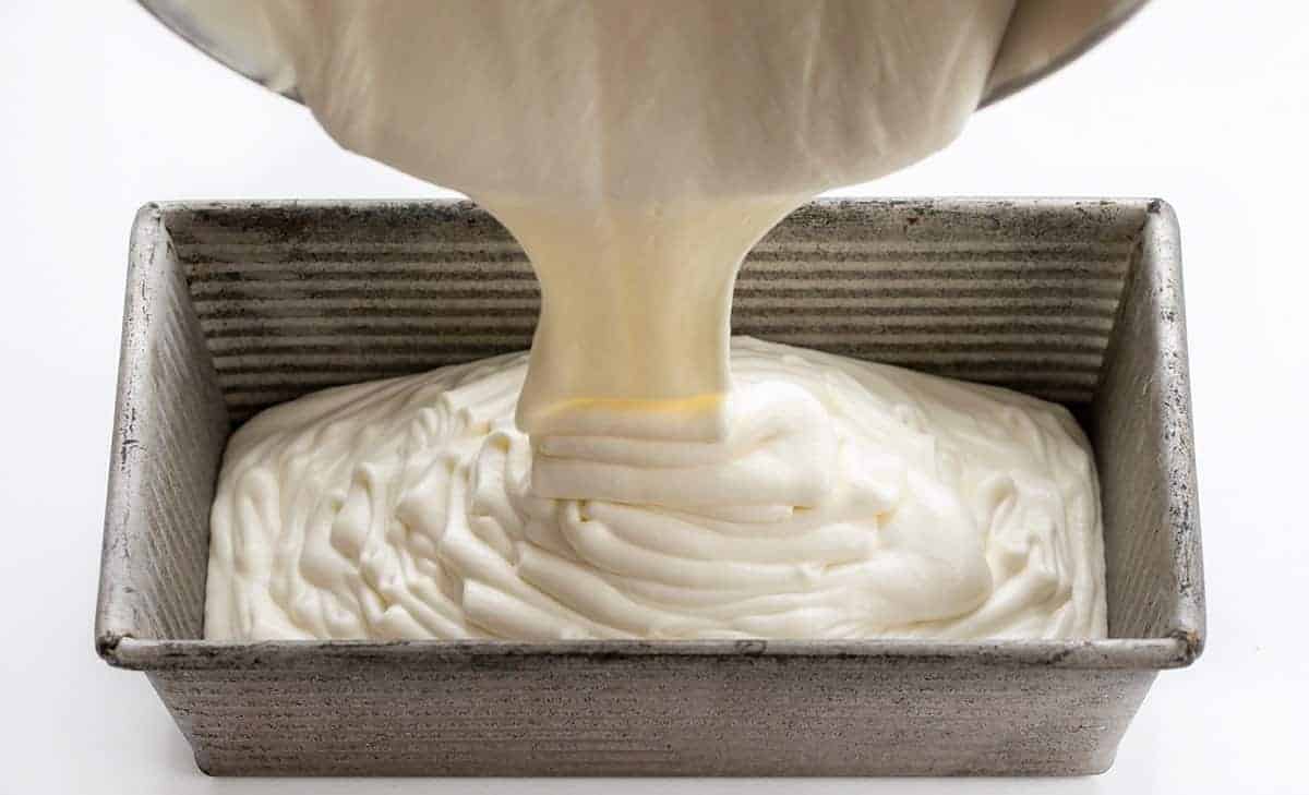 Pouring No Churn Vanilla Ice Cream into Pan Before It's Been Frozen