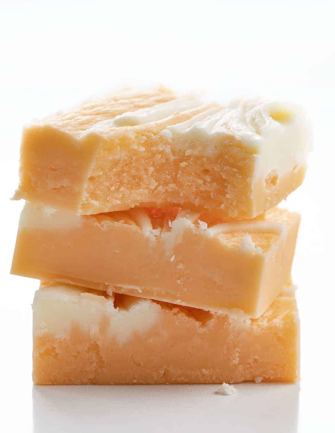 Stacked and Bit Into Orange Creamsicle Fudge 