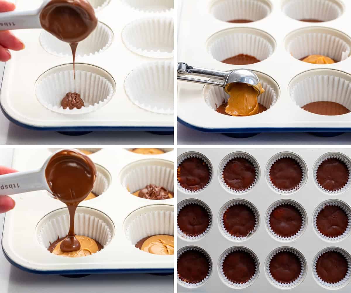 Steps for Making Homemade Peanut Butter Cups with Chocolate and Peanut Butter.