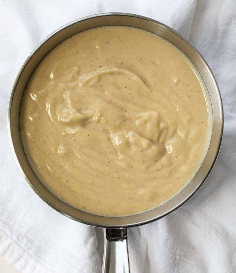 Peanut Butter Pudding in a Pan on White Towel