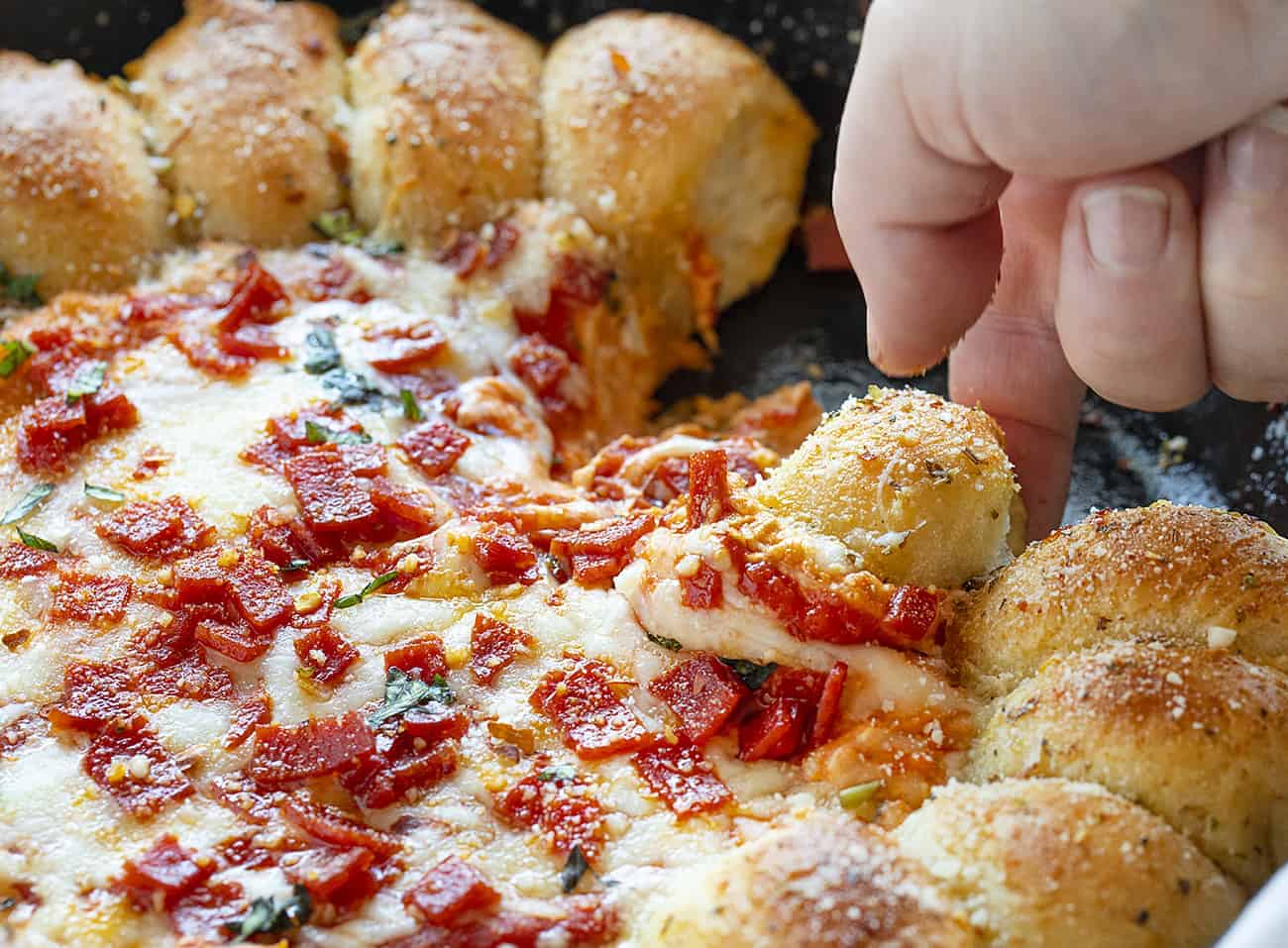 Piece of Skillet Pizza Dip