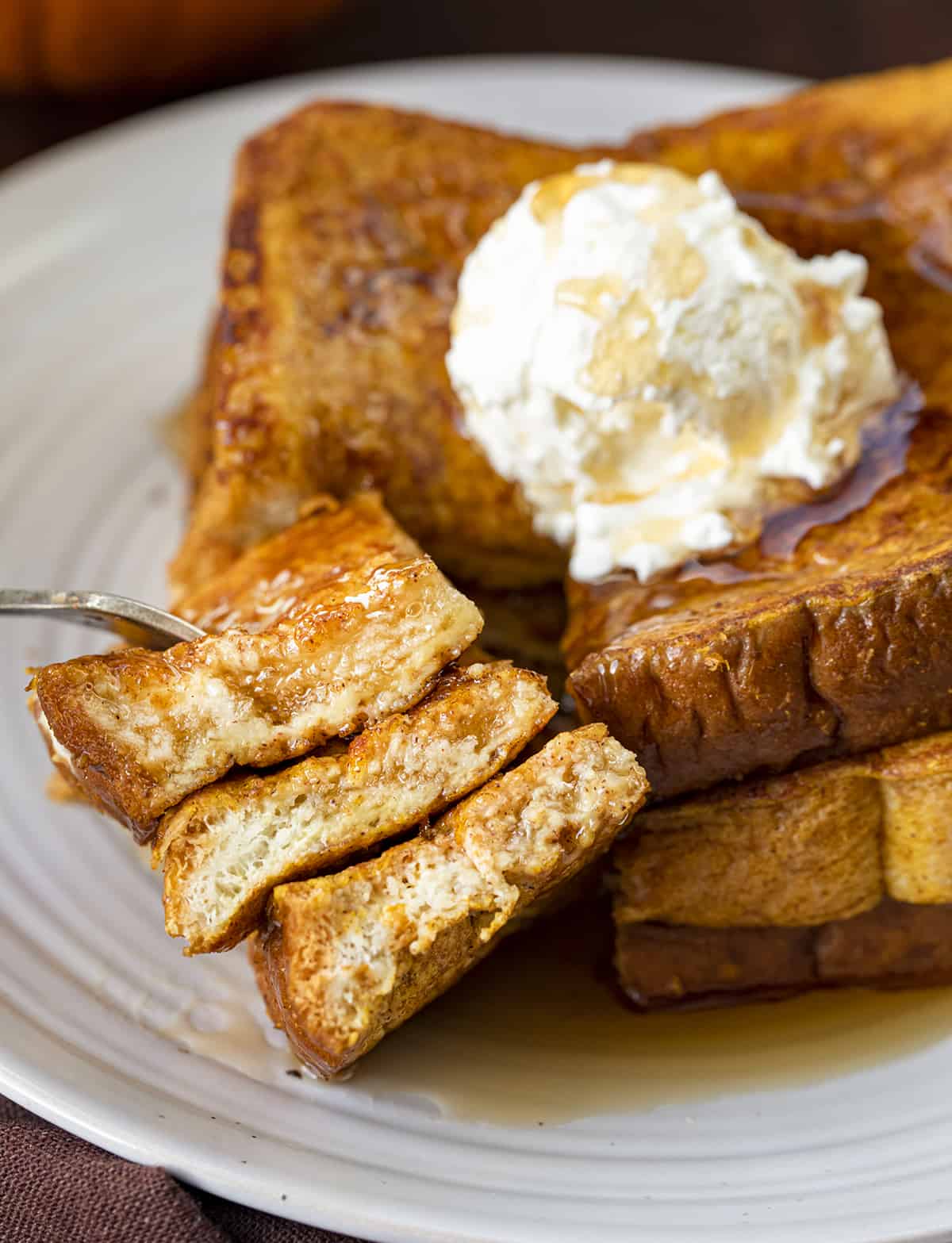 Fork Taking a Bite of Pumpkin French Toast. Breakfast, French Toast Recipes, Pumpkin French Toast, Holiday Breakfast Ideas, Best French Toast, Brunch Recipes, Fall Breakfast, Breakfast Recipes, i am baker, iambaker