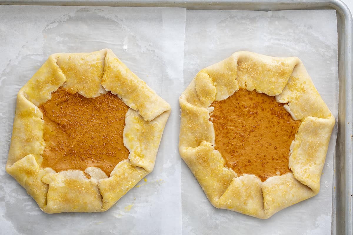 Pumpkin Galettes Before Baking. Dessert, Thanksgiving, Pumpkin Pie Galette, Easy Pumpkin Dessert, How to Make Pumpkin Galette, Holiday Desserts, Easy Dessert, Pie Crust, Galette, i am baker, iambaker