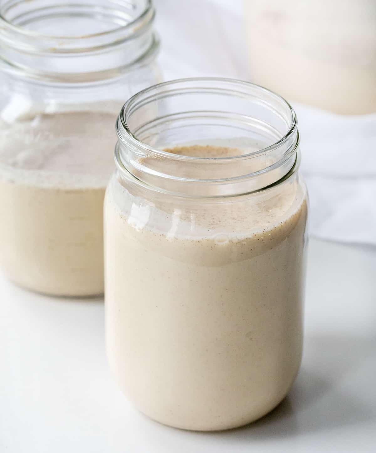 Canning jar filled with homemade RumChata. 