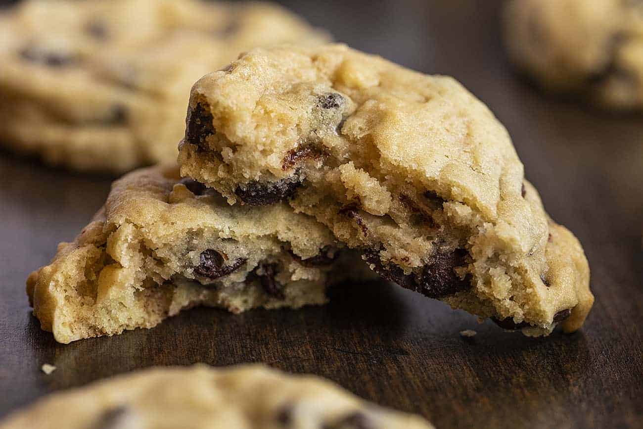 Chewy Sourdough Chocolate Chip Cookies Broke in Half to See the Inside