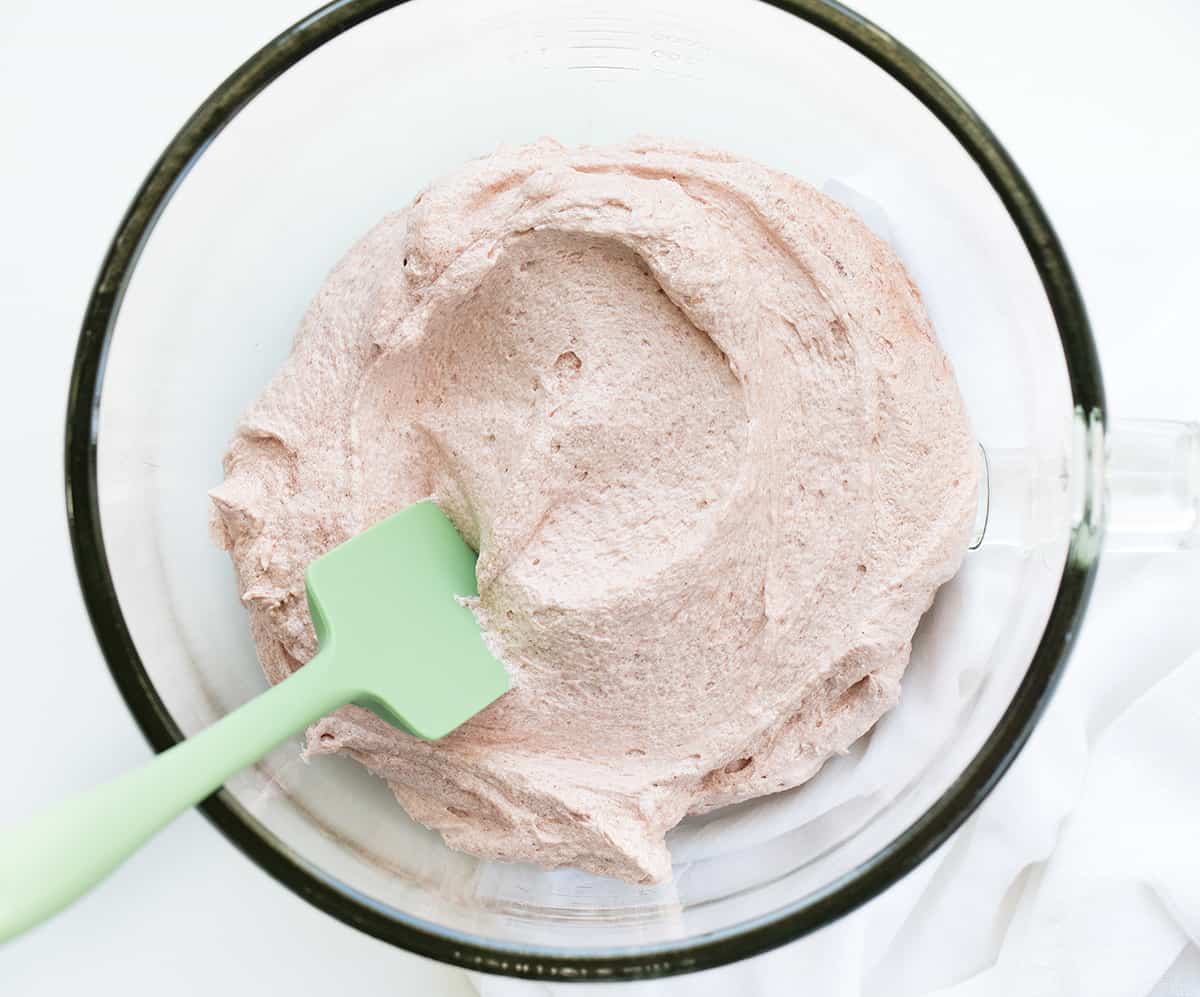 Strawberry Ermine Frosting in the Mixer Bowl. 