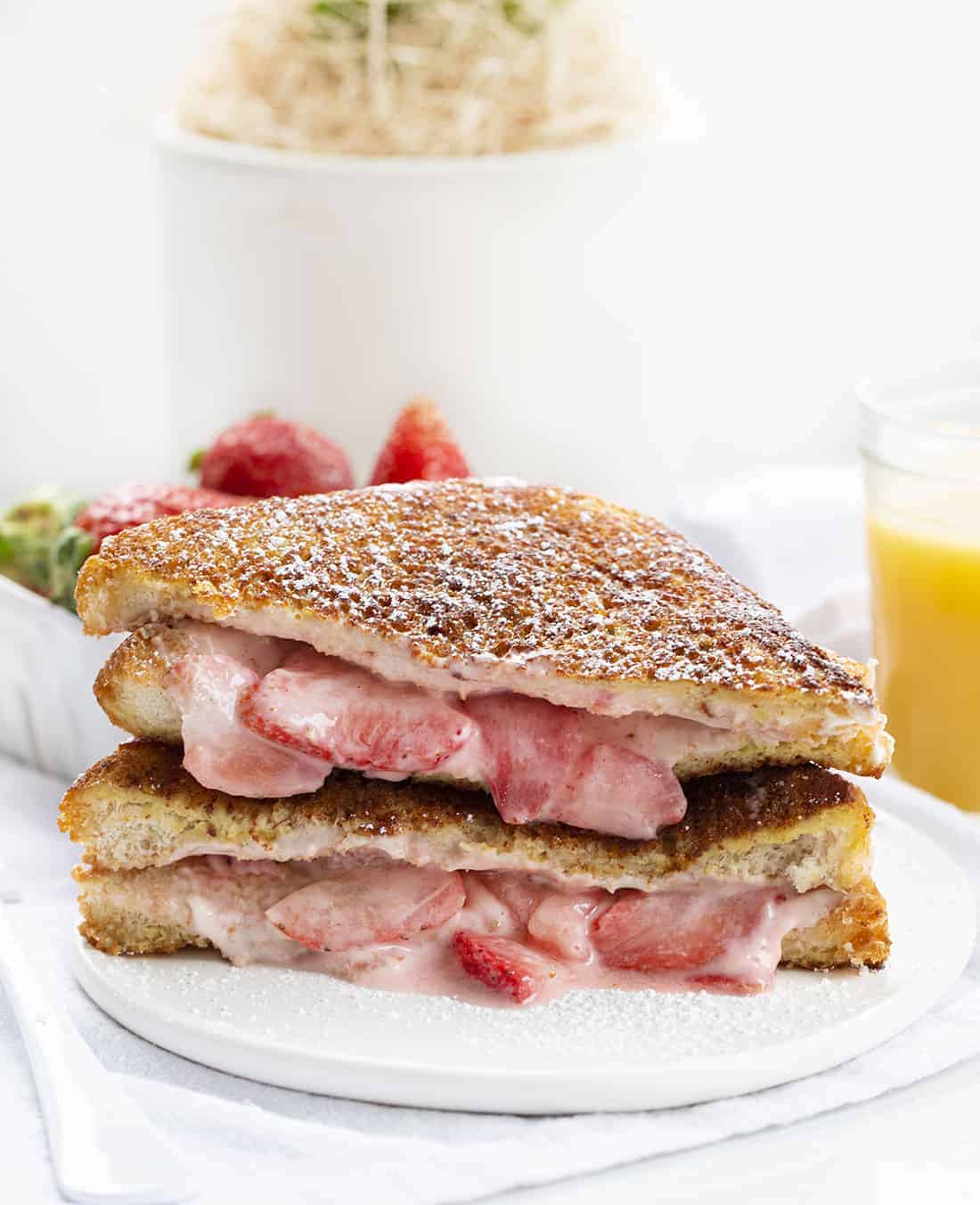 Plate of Stuffed French Toast with Strawberries