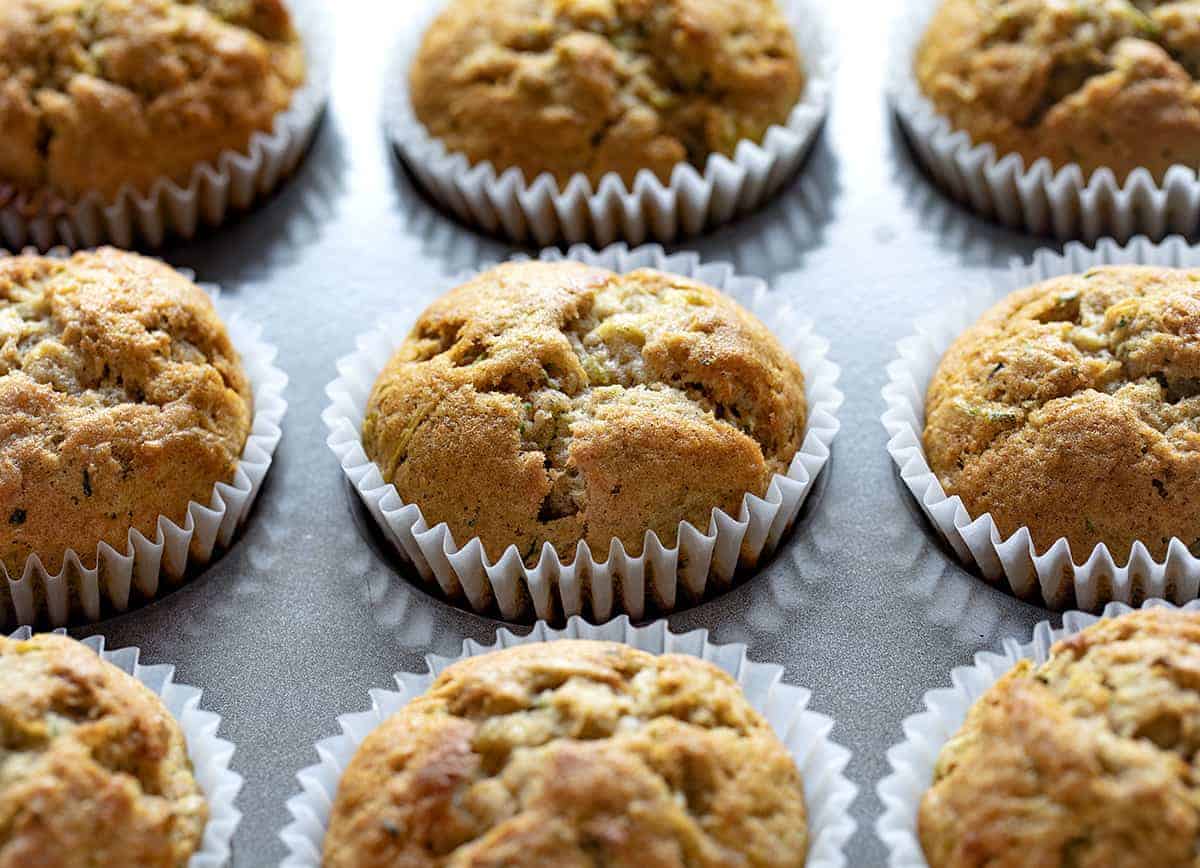 Banana Zucchini Muffins in a Pan Close Up.